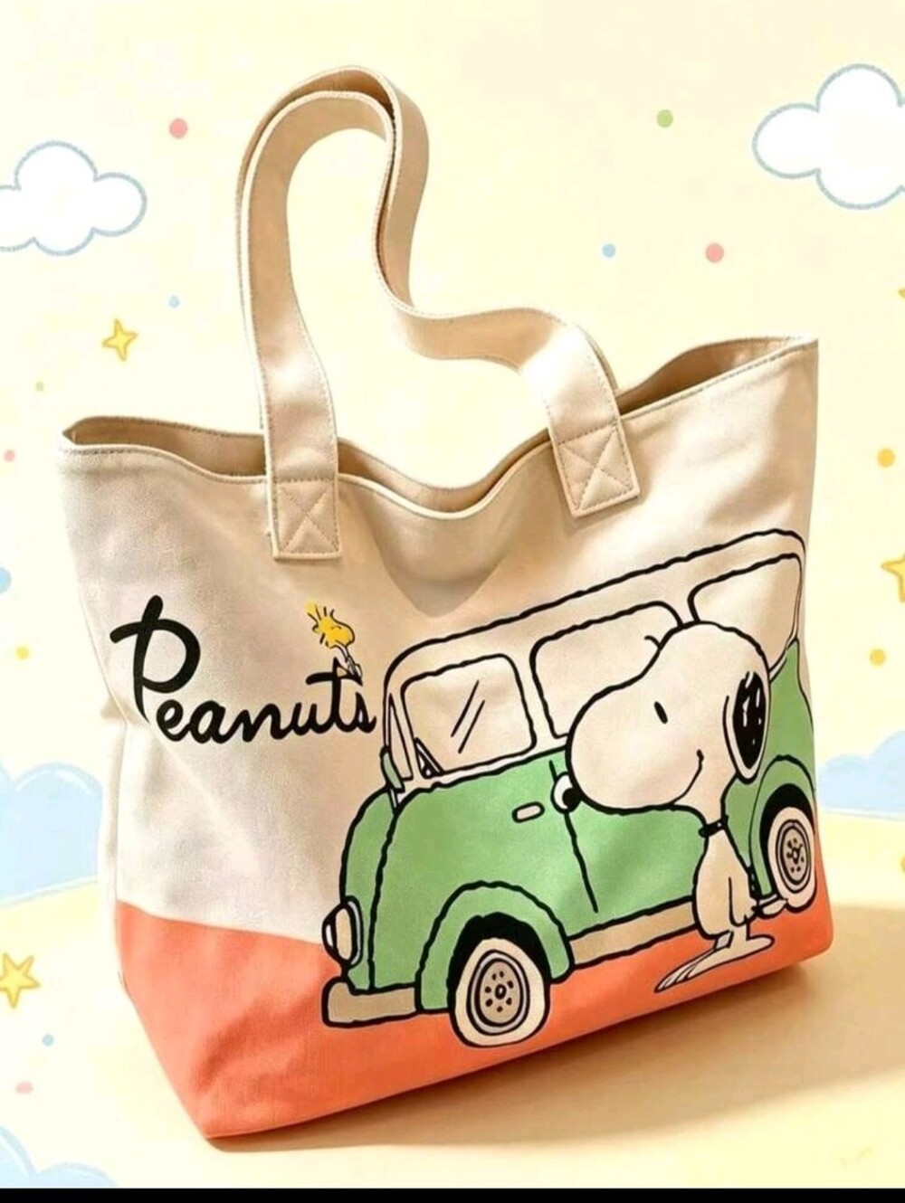 Peanuts Canvas Tote Bag in Cream, Green & Coral